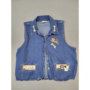 Vintage 90s Beverly's Denim Vest Novelty Dogs Sleeveless Jean‎ Jacket Medium